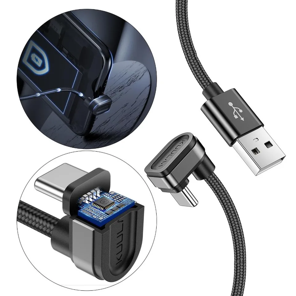 USB C kábel u tvar 180 stupňov rýchla nabíjačka pre zariadenia typu C čierna