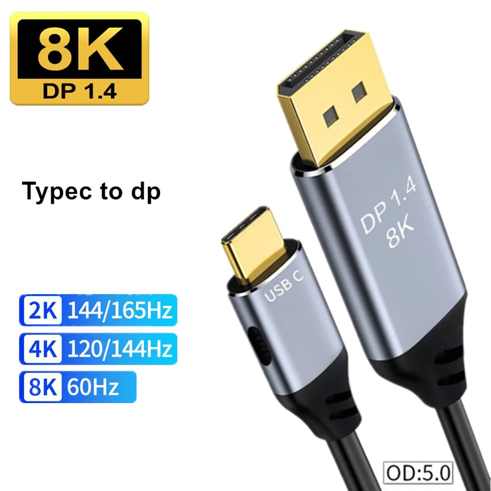 USB C na zobrazenie kábla 8K Typ C do DP 1,4 kábel 8K 60 Hz 4K 144Hz Thunderbolt 3/4 Adapter pre MacBook Pro Samsung Huawei