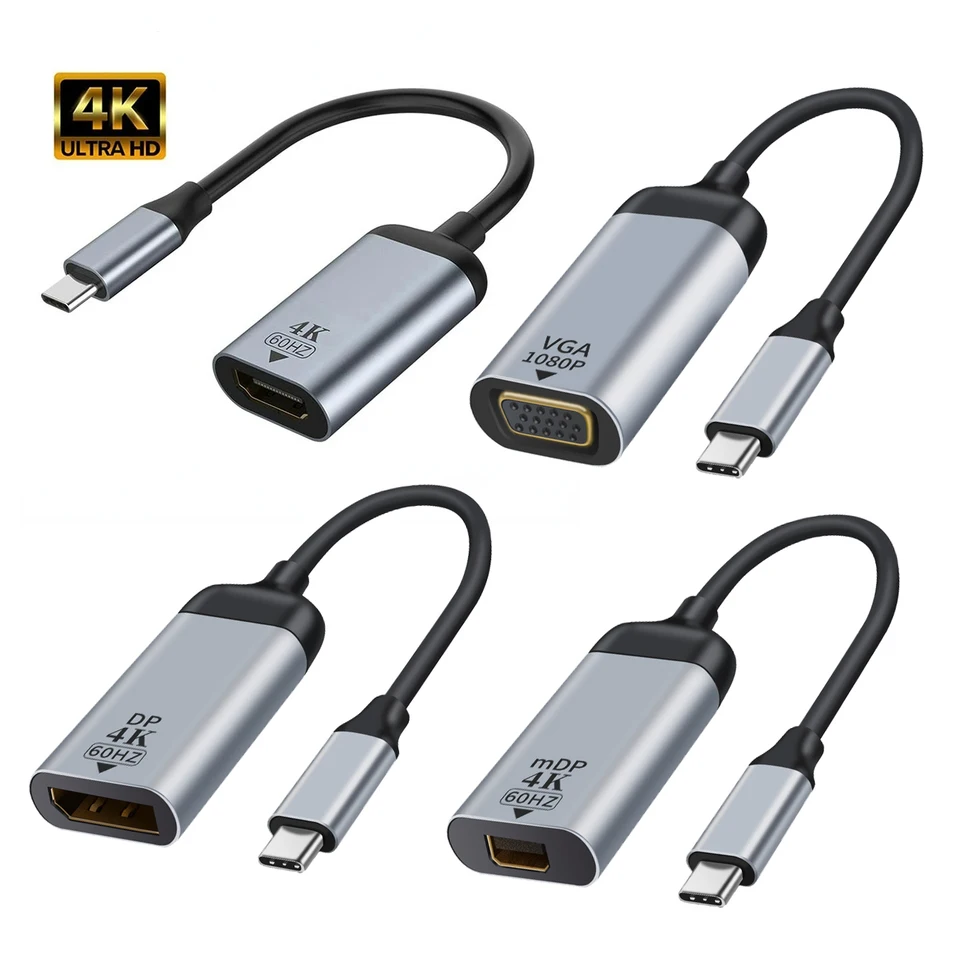USB C Video Converter Thunderbolt3 Typ-C až 1080p VGA 4K@60Hz HDTV/MINI DP/DP Adapter Cable pre monitor displeja prenosného počítača MacBook