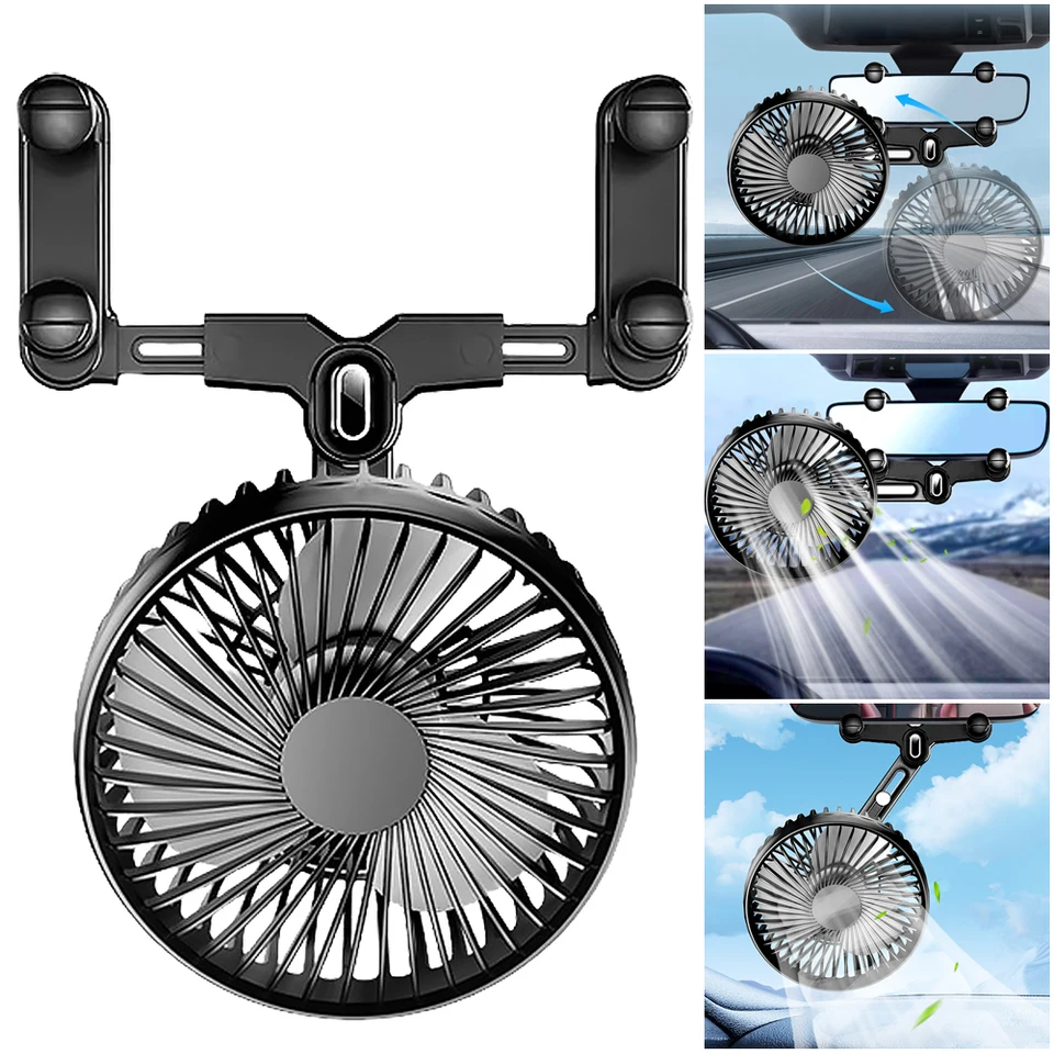 USB Car Cooling ventilátor 360 stupňov nastaviteľný 12/24 V spätné zrkadlo Venti