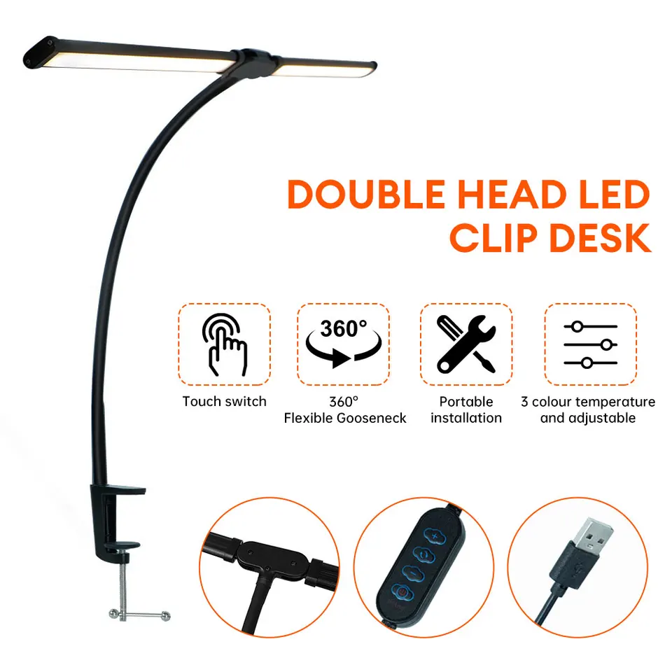USB Clip On Desk Lamp Dvojitá hlava LED čítanie LIGHT Svetlo Domáca