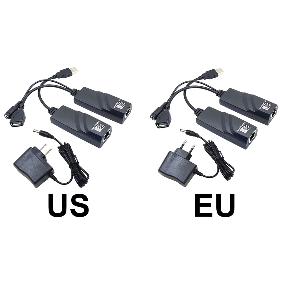 USB Ethernet Extender s napájacím adaptérom USB 2.0 Sieťový kábel predlžovača na RJ45 nad CAT5 CAT5E CAT6 pre klávesnicu myši s myšou kamerou
