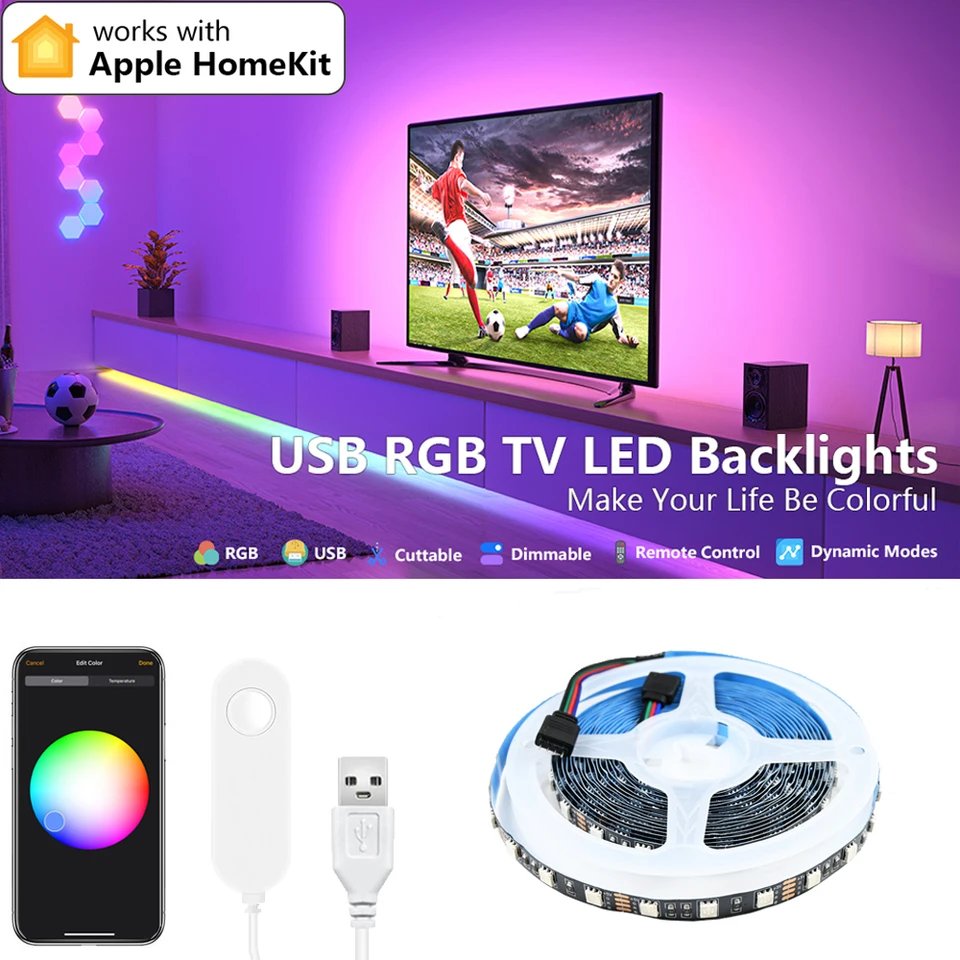 USB HOMEKIT WIFI 5050 RGB LED svetlá prúžk 1m 2m 3m 4m 5m 5m Dimmable Siri hlasové ovládacie prvky LED TV TV podsvietenia dekorácia miestnosti