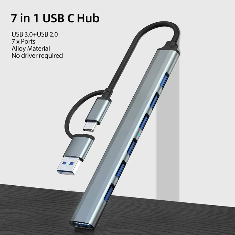 USB HUB 3.0 so 7 portmi hliníkovej zliatiny USB 2.0 Typ C Splitter Extender pre notebook PC MacBook Pro Surface Pro a MOR