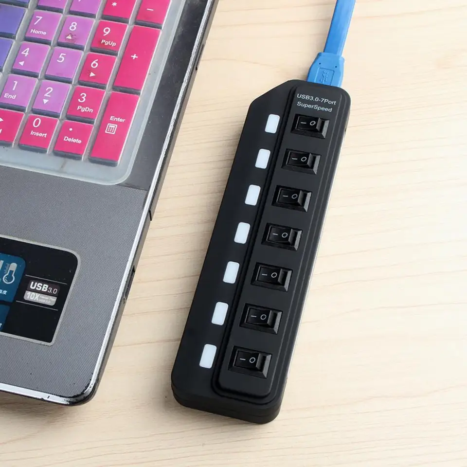 USB Hub s prepätím USB Hub s viacerými ochranou High Speed ​​7 Port USB3 0 Multi Splitter Hub pre notebook