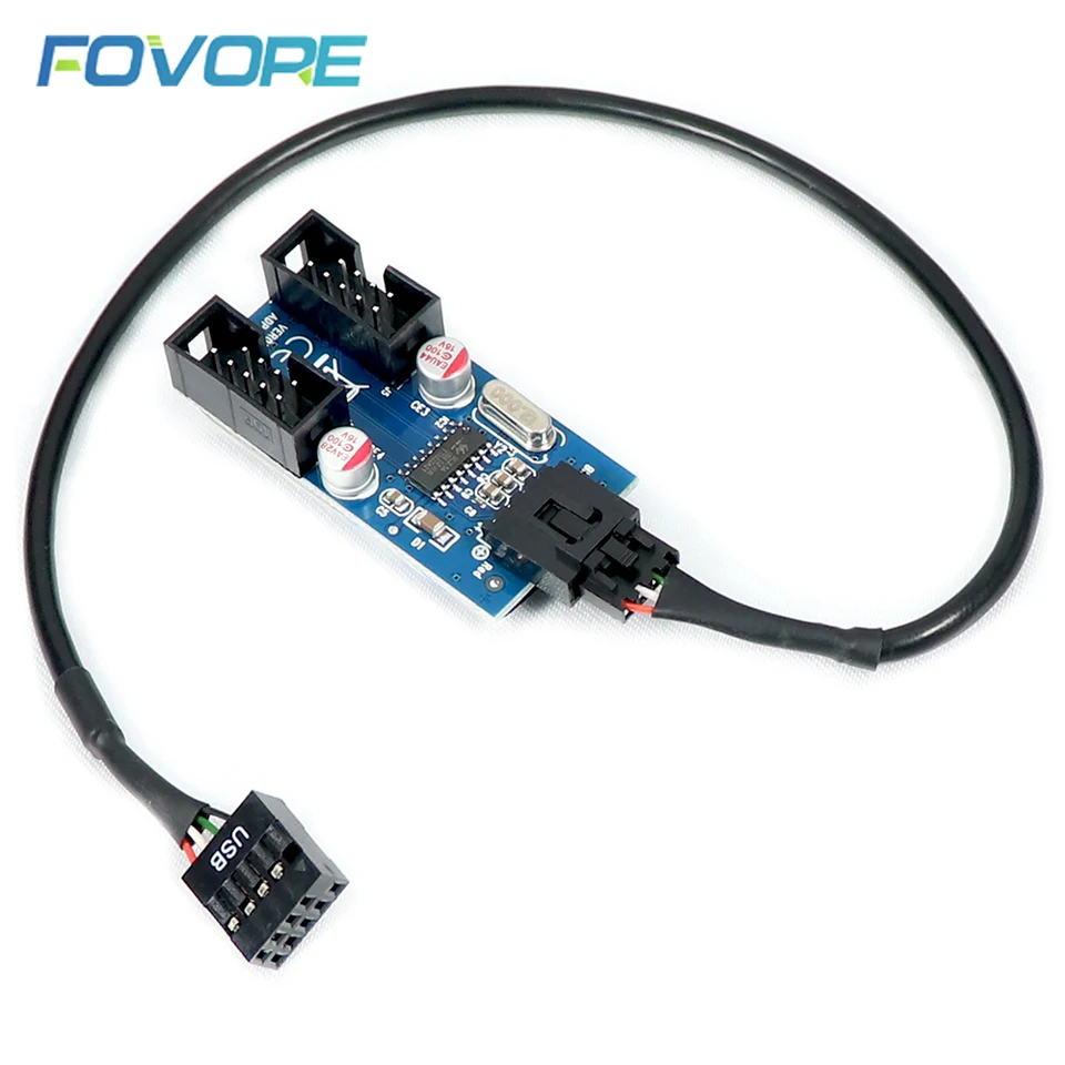 USB Hub USB Splitter USB2.0 9PIN až Dual 9pin Hub Adapter Riser Riser Rast Board USB 9pin Connector 1 až 2