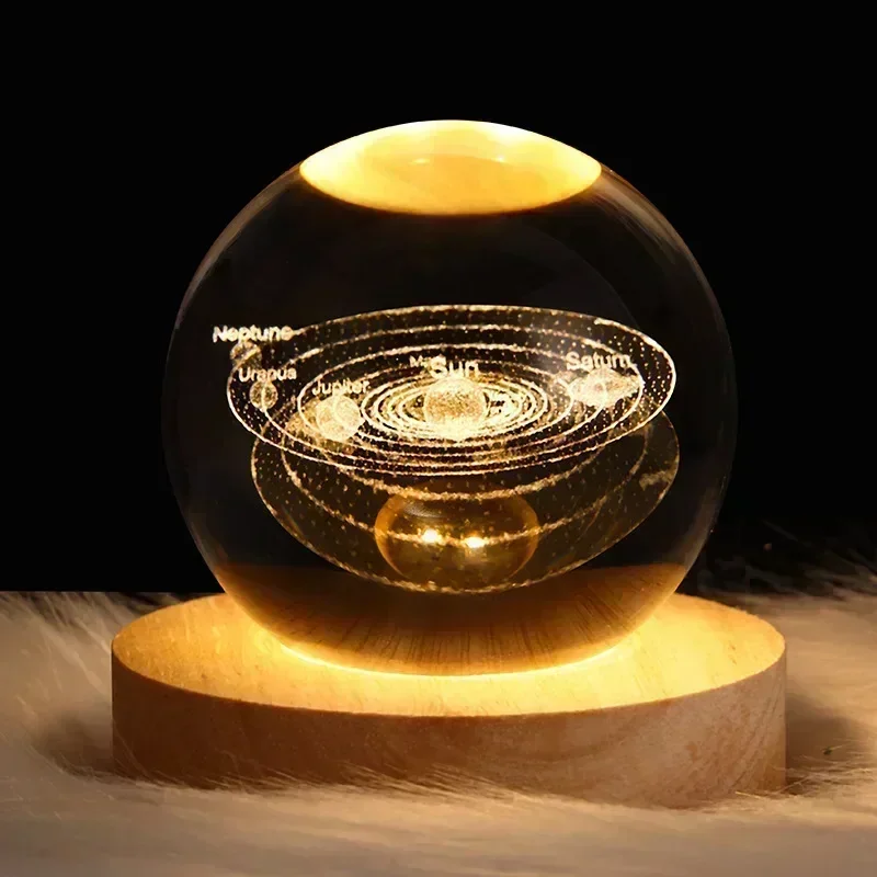 USB LED Crystal Ball stolová lampa 3D Luminous Moon Planet Planet Galaxy Home Decoration Stolová lampa Party Deti Dospelý vianočný darček