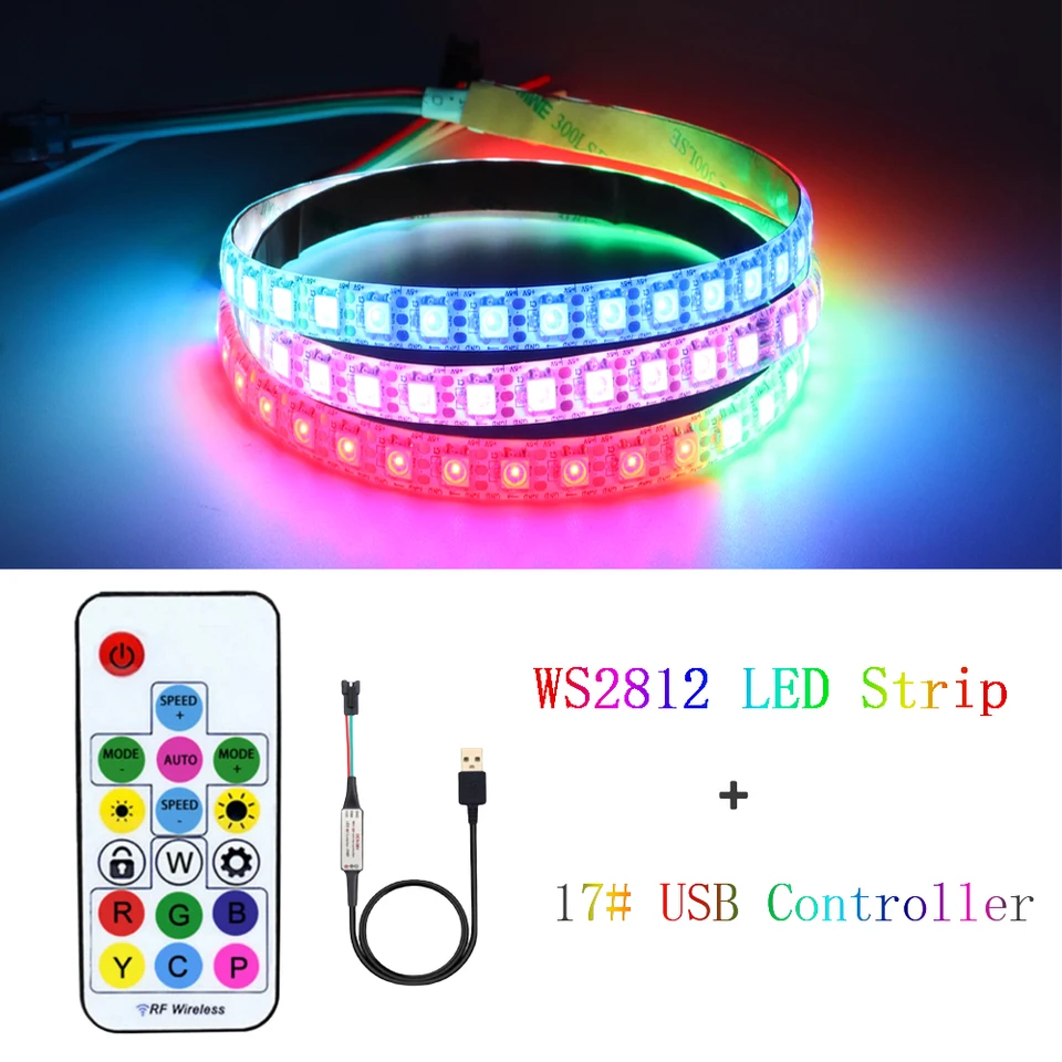 USB LED Strip RGB WS2812B 17Keys diaľkový ovládač Adreabilne Pixel TAP LED TV Back pod kabinetom DC5V 1M/2M/3M/4M/5M