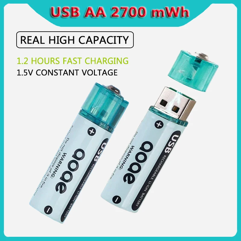 USB lítiová batéria 2700MWh 1,5 V AA Nabíjateľná batéria pre diaľkové ovládanie myši Malé ventilátor Elektrické hračky Pilas 1 5V Recargables