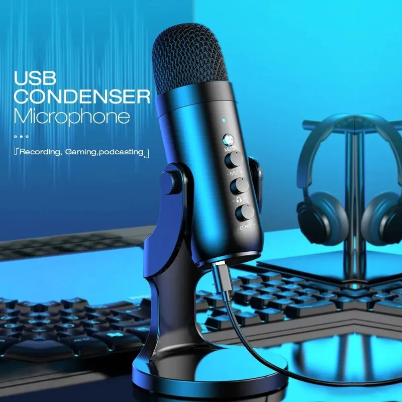 USB Mikrofón pre počítač Mac Gaming Recording Streaming Podcasting, mikrofón kondenzátora počítača s výstupom pre slúchadlá adaptéra telefónneho adaptéra