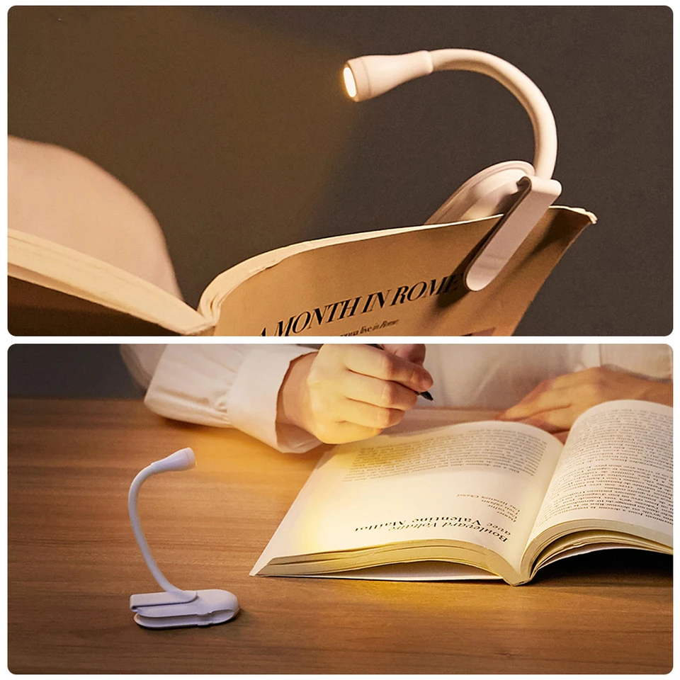 USB nabíjanie LED dióda stmievacia spálňa chráni kemping LED klip 360 ° Flip book lampy Mini kniha Light prenosné klipové nočné svetlá
