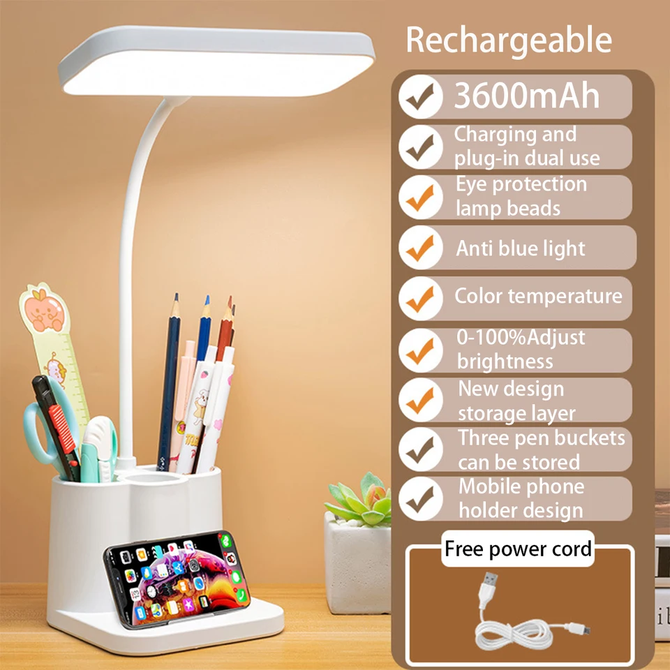 USB nabíjateľná stolová lampa Learning internát spálňa lôžko LED nočné svetlo Ochrana očí 3 úrovne stmievacie dotykové stolové lampa