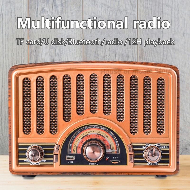 USB nabíjateľné klasické vintage retro bluetooth basové reproduktory AM FM SW SW SWRAVE Multiband Tranzistor Old Antique Home Radio Radio
