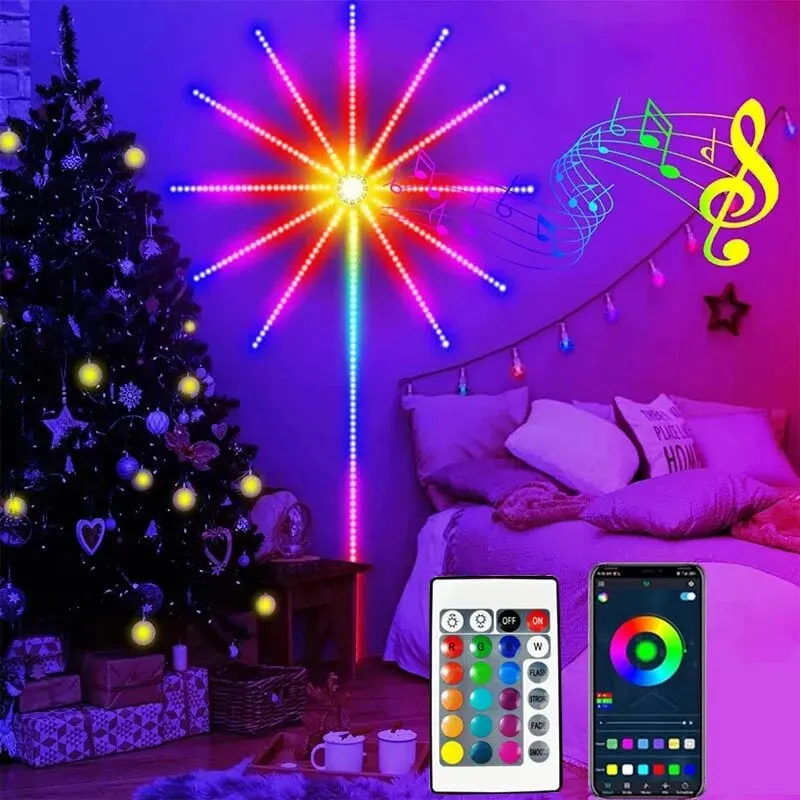 USB nepremokavá LED Fireworks Light RGB Smart Bluetooth Light Bar Control Hudba Sync spálň