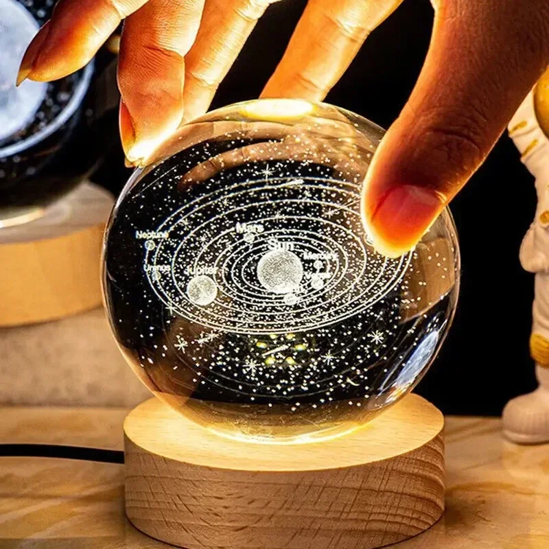 USB Night Light LED Crystal Ball stolová lampa 3D Moon Planet Galaxy Decor for Home stolová lampa Hračky pre deti pre deti vianočné darčeky