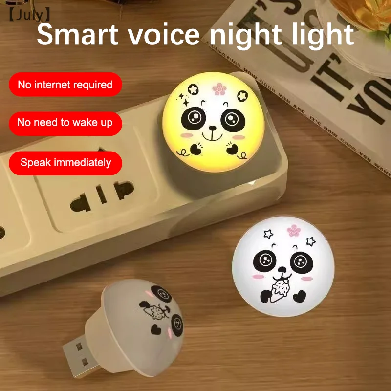 USB Panda Artificial Smart hlas ovládaný nočným ľahkým nočným kempingom Plug Používajte LED vnútorné spánkové svetlá