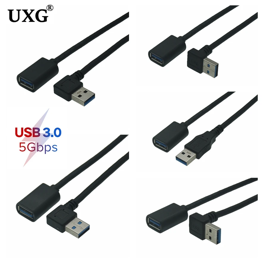 USB predlžovací kábel lakťový pravý uhol krátkeho kábla USB na mužov k ženským dátovým káblom L-Typ 3,0 Krátka USB disková klávesnica a myš