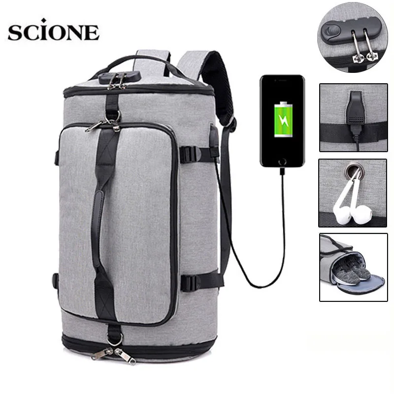 USB proti krádeži v taškách na batohové tašky Fitness Gymtas Bag pre mužov Training Sports Tas Travel Sac de Sport Outdoor Laptop Sack xa684wa