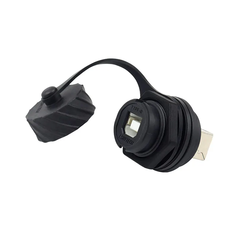 USB Typ B ženský zásuvkový plužný panel Pripevnenie adaptéra M20 USB 2.0 5PIN Vodotesný konektor IP67 predlžovací kábel s čiapkou s uzáverom