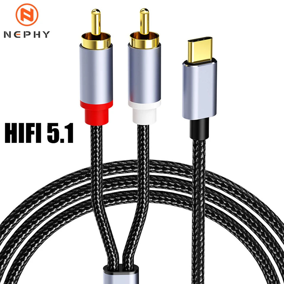 USB Typ C až Dual RCA Y Splitter Cable pre iPhone 15 Samsung Xiaomi Huawei Subwoofer TV TV HDTV Mixer Car Phono Plug Audio Adapter