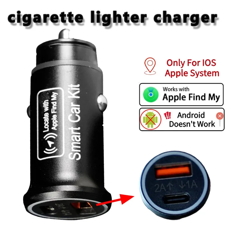 USB Type-C Adapter Car Charger zapaľovač pre iOS Apple Systém Nájdite moju zástrčku a prehra