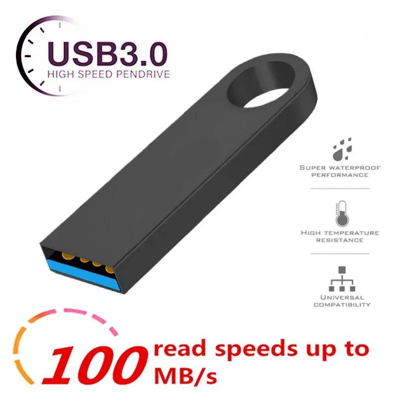 USB3.0 Flash Drive 128 GB vysokorýchlostné kovové vodotesné čierne pero pohon 64 GB Stick Stick USB Memories Storage pre PC
