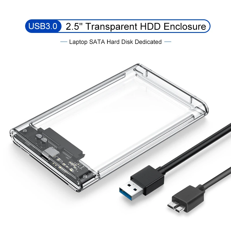 USB3.0 MICROB TRANSPArent 2,5 palca Externé úložisko SATA 5 GBPS HDD SSD Pevný disk UASP UASP pre PC LAPTOP