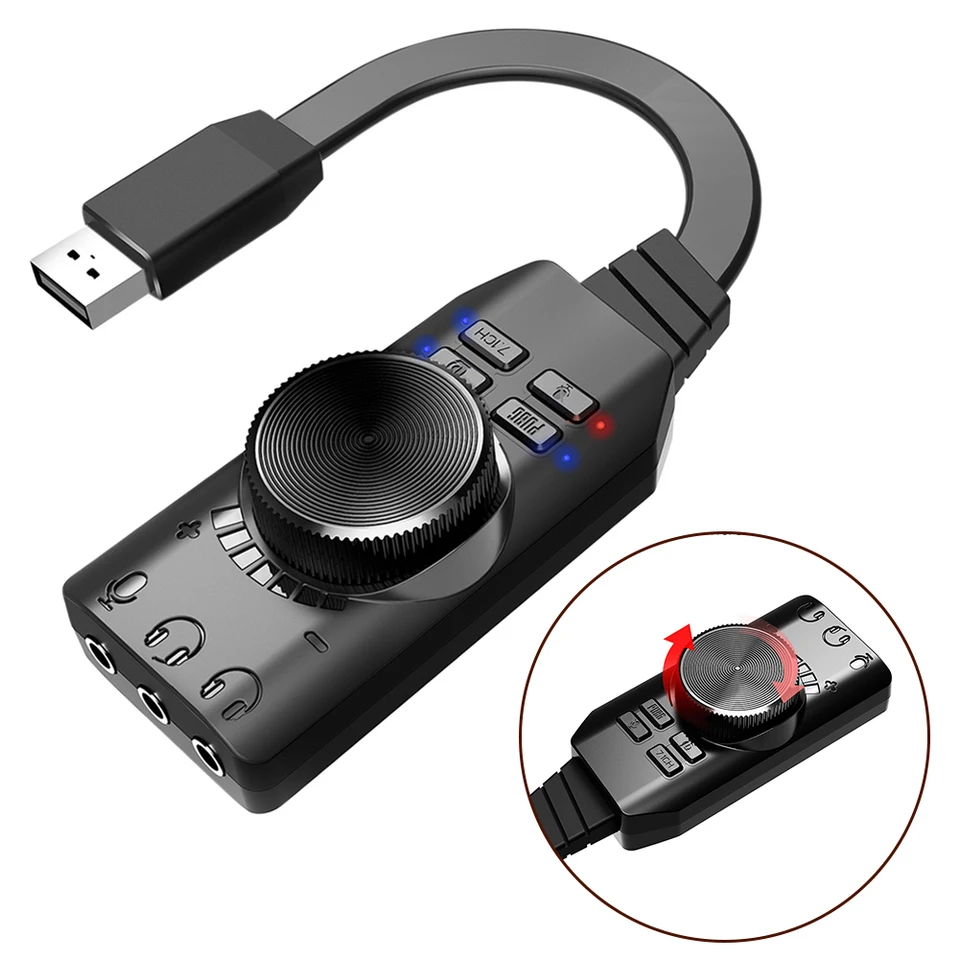 USB7. 1 kanálová zvuková karta Externá USB počítačová zvuková karta pre hru kurací počítač zvukový efekt Virtuálny zvuk