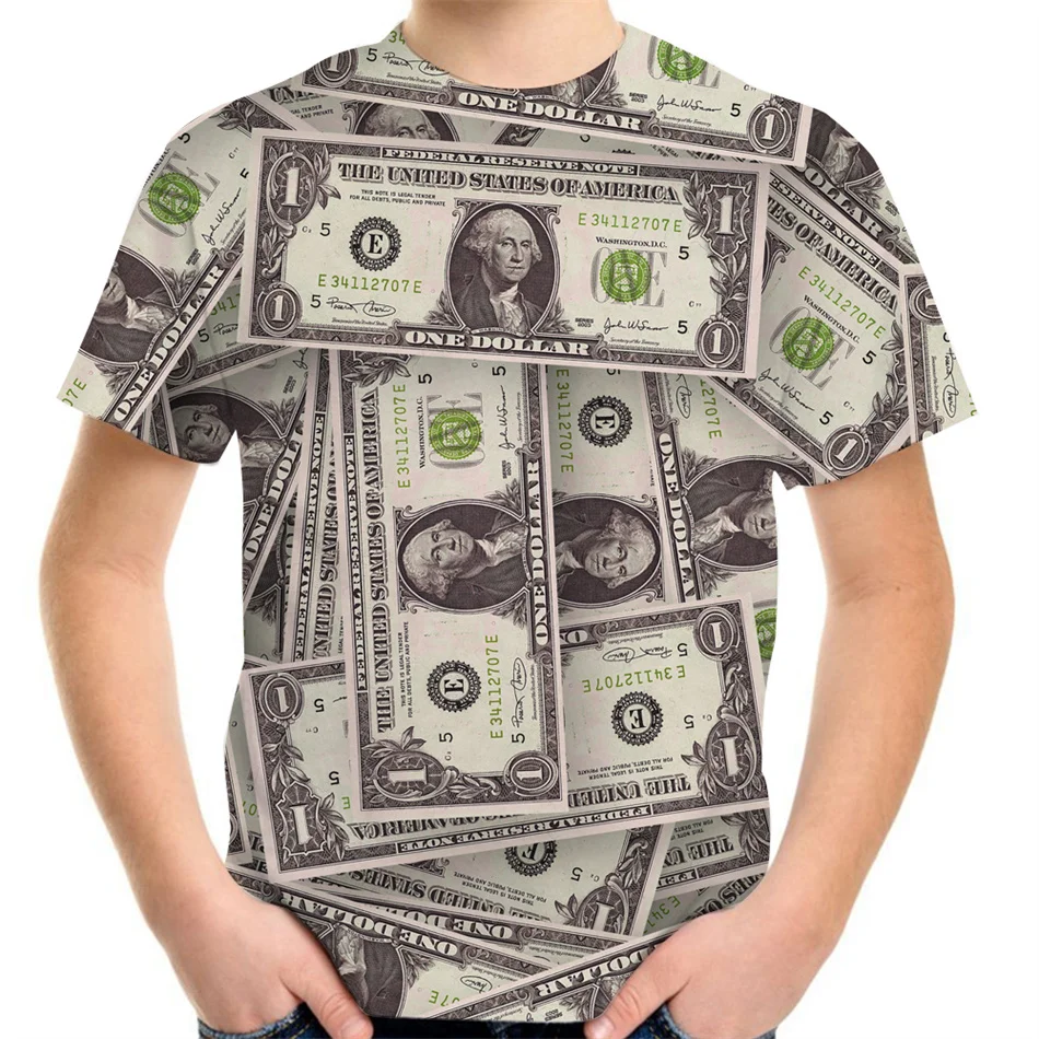 USD USA Dollar Bills Peniaze 3D tlač Tričká pre chlapcov dievčatá 4-20y detské módne tričká Deti dospievajúci k narodeninám Cool oblečenie topy