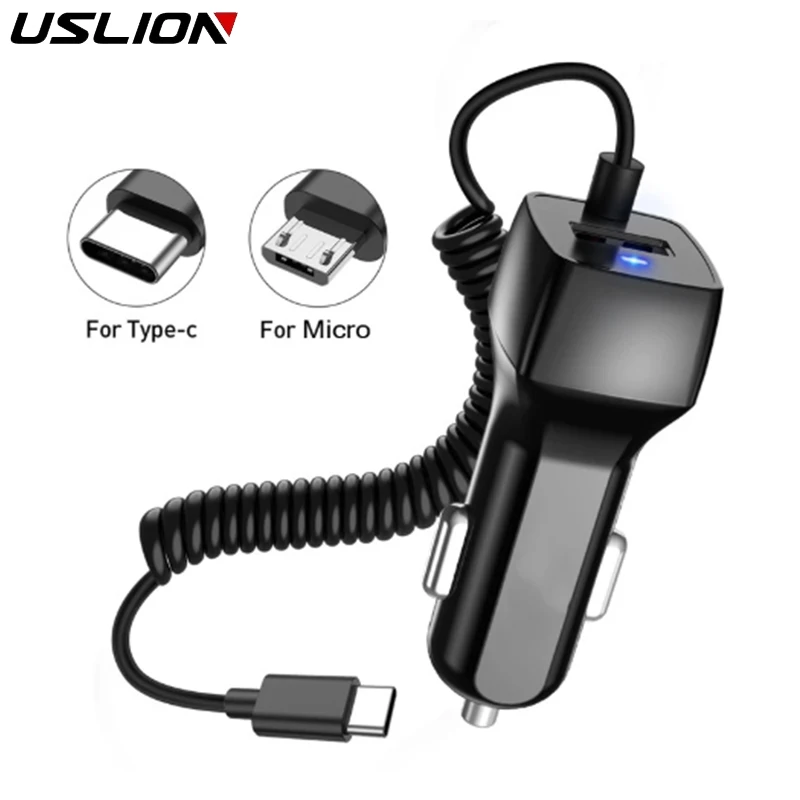 Uslion 24V nabíjačka automobilu s USB káblom pre Samsung S22 Plus Xiaomi Micro USB Typ C pre Huawei P40 Samsung Fast Car Phone Charger