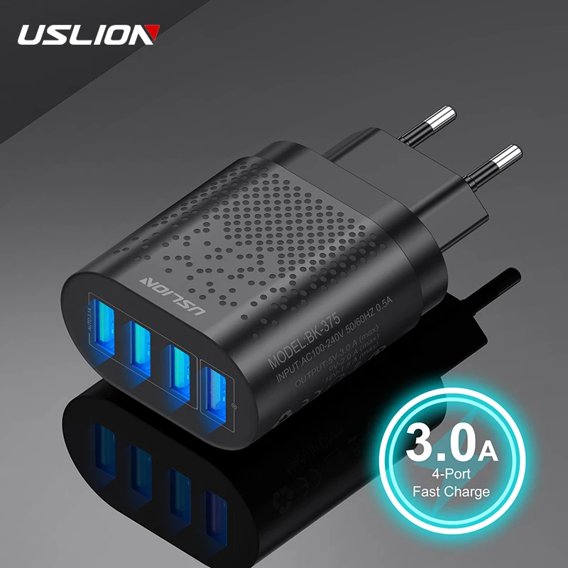 Uslion Quick Charge 3.0 USB Charger 4 porty Rýchle nabíjanie steny nabíjačku Mobile Universal Adapter pre iPhone Samsung Xiaomi