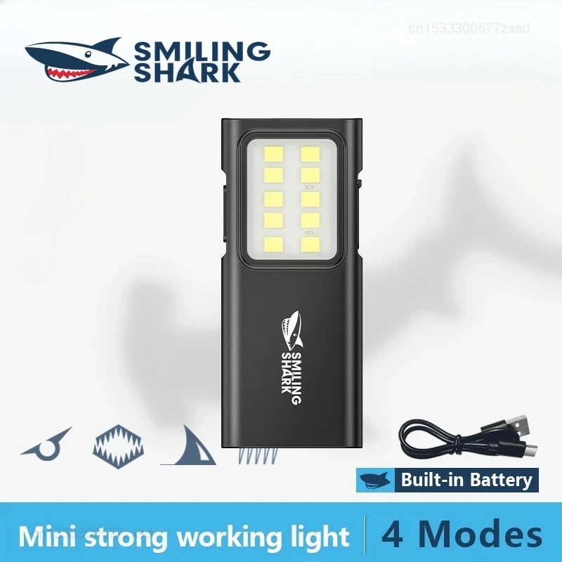Usmievavá žralok Tip065 Mini Nabíjateľné pracovné svetlo Cob Svietidlo vrecká s dizajnom klipov Outdoor Camping Light Tools