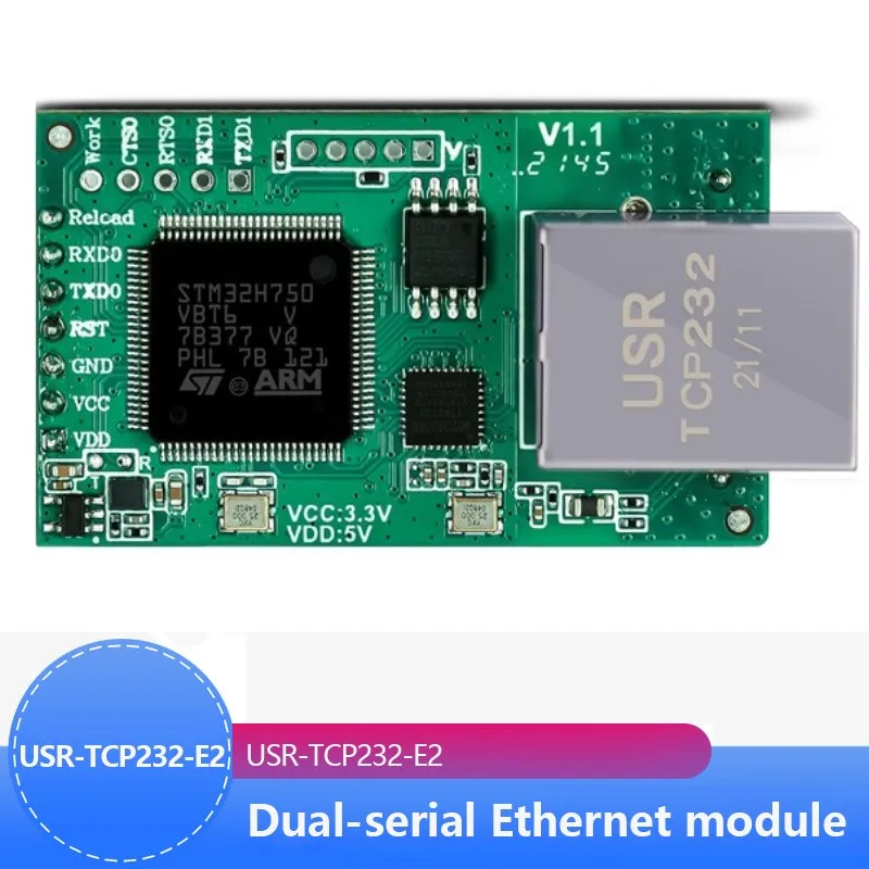 USR-TCP232-E2 Typ PIN Serial UART TTL na LAN Ethernet Modul 2 Sériové porty Priemyselná trieda Hlavná frekvencia 120MHz