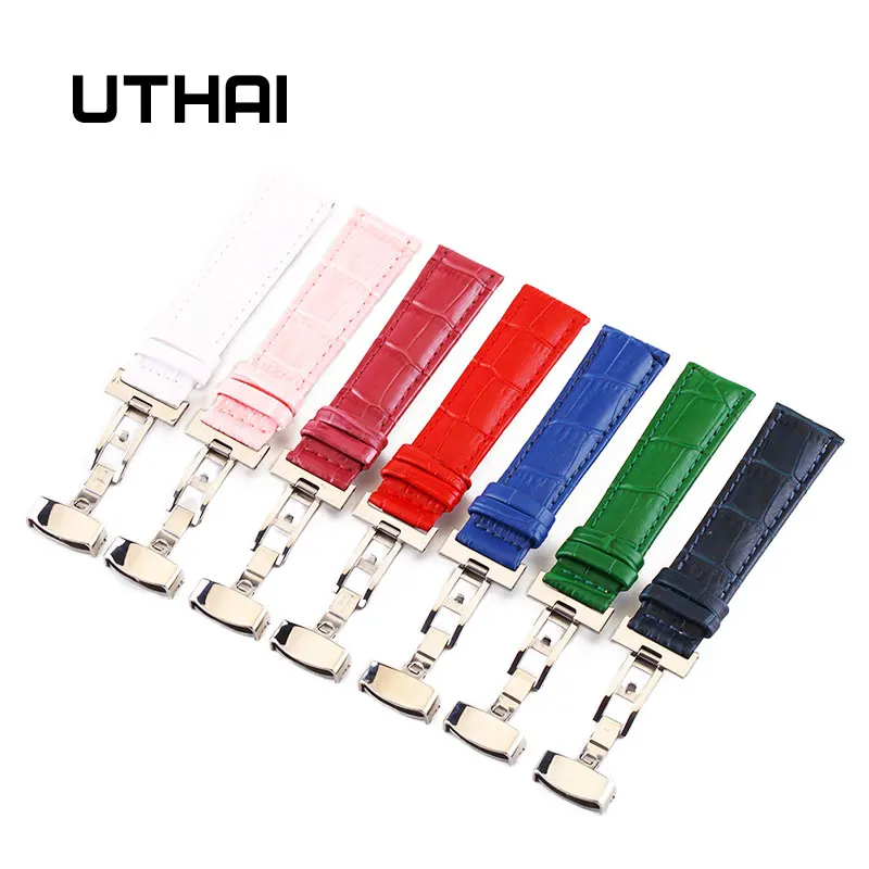 Uthai B08 Originálne kožené hodinky 12-24 mm Universal Watch Butterfly Band Band oceľové sponky remienok zápästie náramok + náramok + náramok