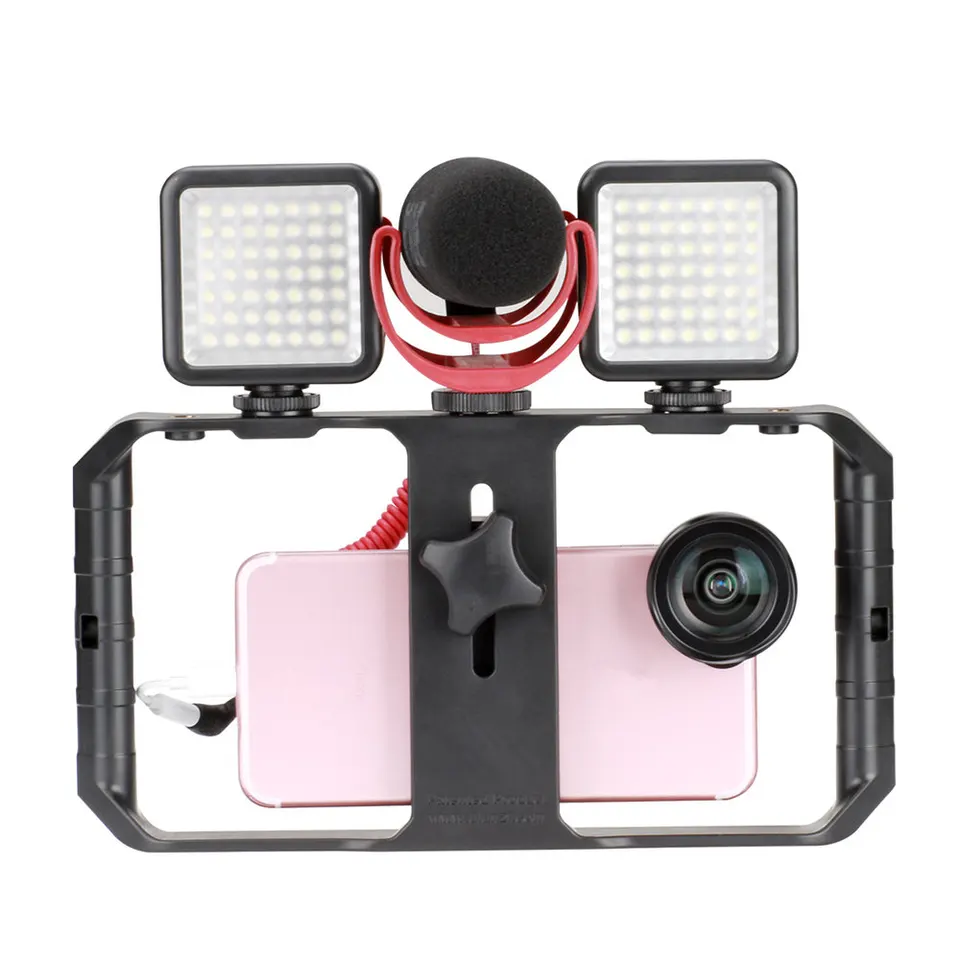 Uurig U Rig Pro Smartphone Video Rig s 3 držiakmi Video nahrávanie mobilného telefónu Stabilizátor filmovej tvorby puzdro natáčanie príslušenstva
