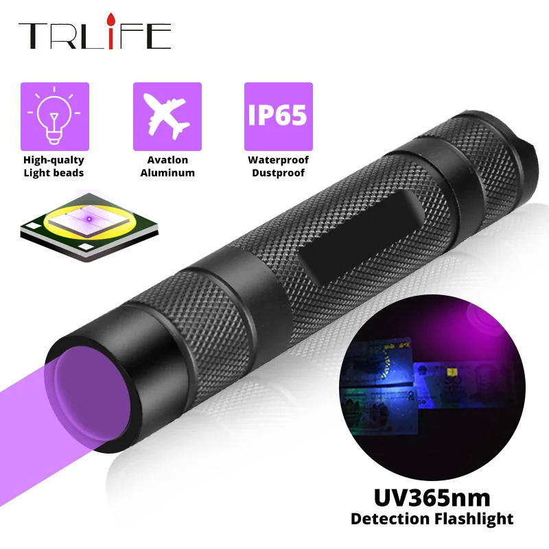 UV baterka 365nm ultra fialky Mini ultrafialová lanterna IP65 nepremokavá neviditeľná baterka pre škvrny od domácich miláčikov Použite 18650 EDC svetlo