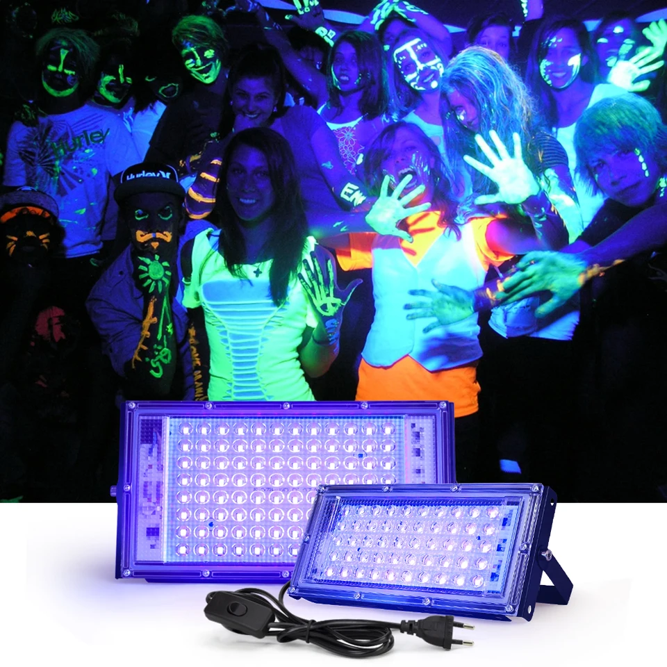 UV povodňové svetlo 50W 100W AC220V 395NM 400 NM Ultrafialová fluorescenčná pódiová lampa s EU Plug pre bar Dance Party Blacklight