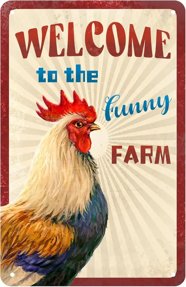 Uvítací znak na farme Chicken - Vintage Vitajte na Funny Farm - Cínová značka Funny Farm Metal Decor Decor for Farm Home Kitchen Garag