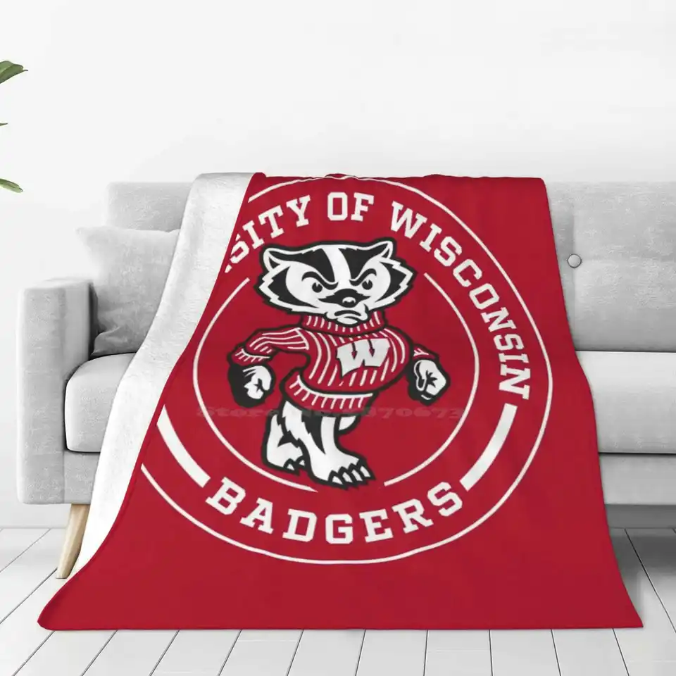 UW-Madison Circle Super teplé mäkké prikrývky hod na pohovku/posteľ/cestovanie Badgers University of Wisconsin Madison College