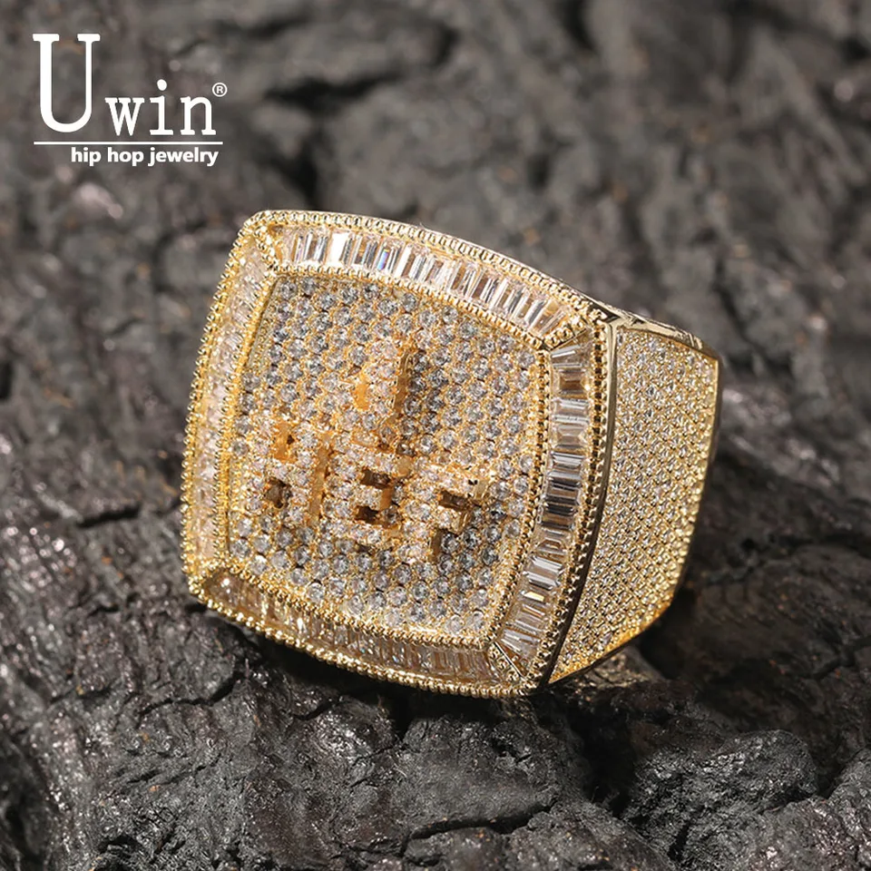 Uwin Custom Name Rings 1-9 Listy Plne ľadové out Cubic Zirconia Championship Ring Personalizované hiphopové šperky