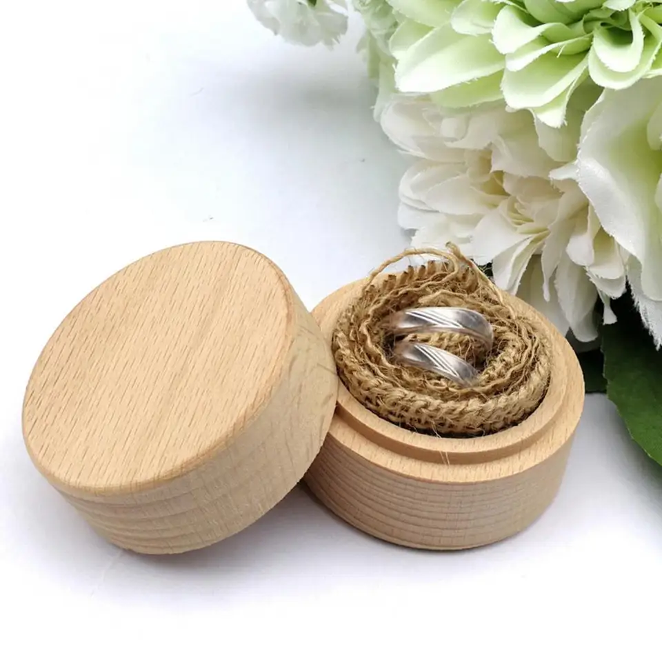 Užitočné okrúhle masívne drevo Dámske šperky krabičky Mini šperky skladovacie puzdro okrúhle puzdro na drevo na Valentína