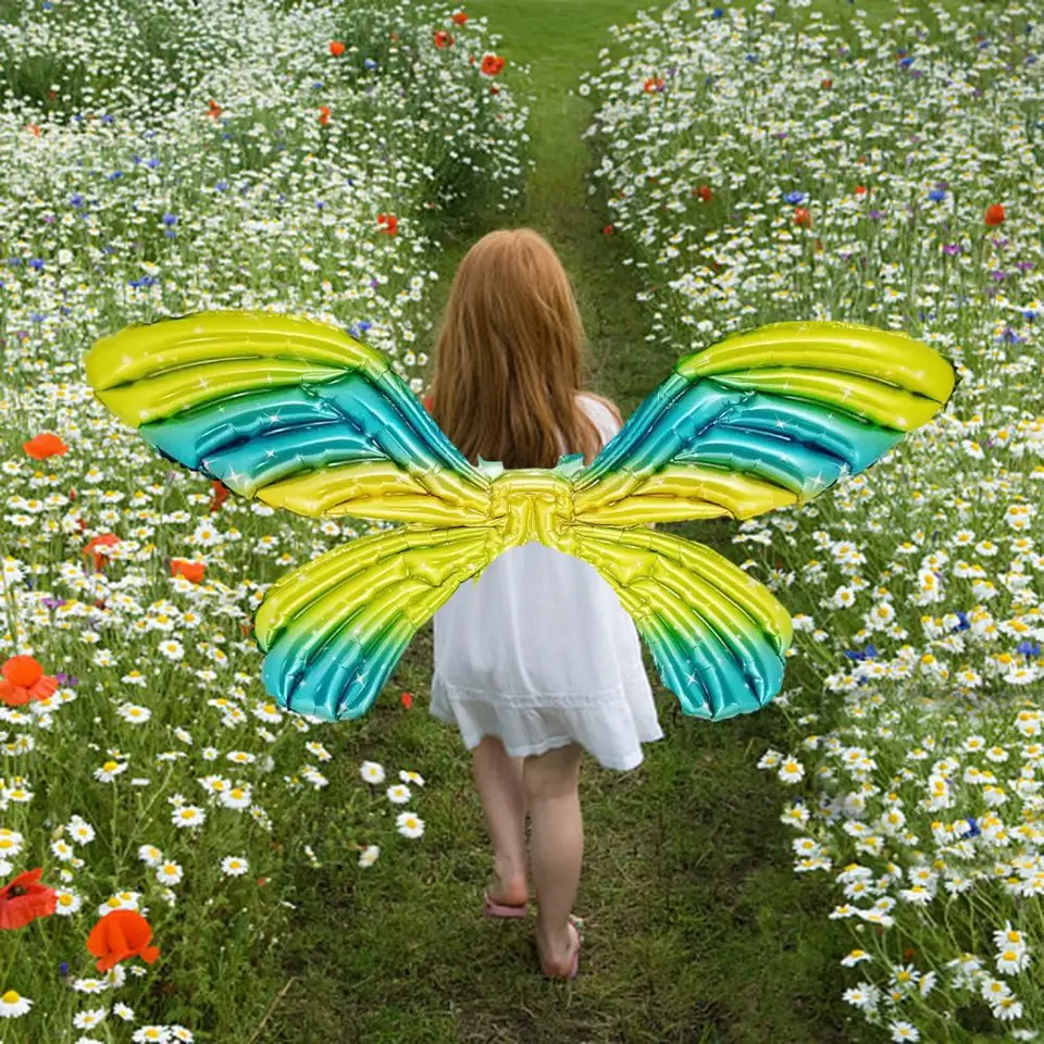 Užitočné ľahké anjelské krídlo Balón Glitter Scene Layout 3D Butterfly Back Závesné fólie Balón Svadobná dekorácia