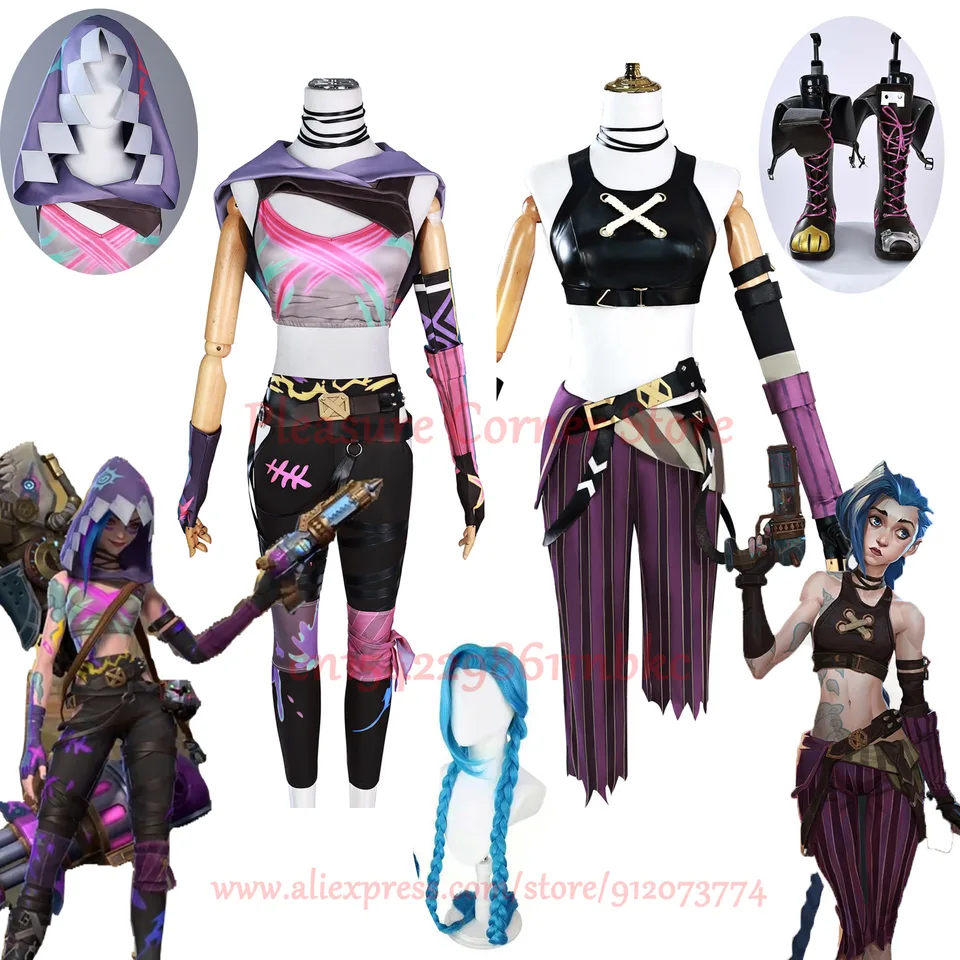 V hre Stock Game lol Arcane 2 Loose Cannon Jinx Cosplay kostým Critum Prodigy Jinx Cosplay Skin outfit Wig Women Women Carnival Costume