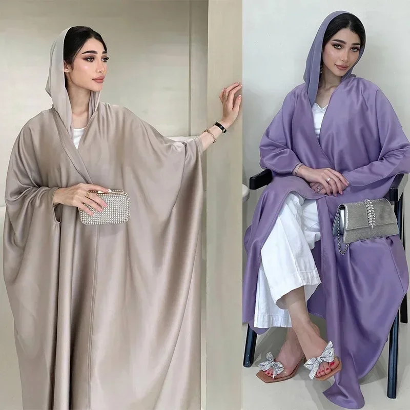 V-krk Solid kaftan moslimské šaty Ženy turecké módne kovanie tváre batwing rukáv abaya moslimský kardigan dlhé šaty pre ženy