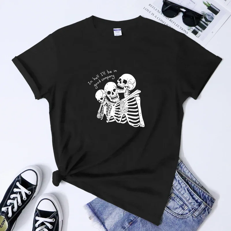 V pekle budem v dobrej spoločnosti tričko Gothic Skeleton Best Friend Death Trhirt estetické egirl grunge mŕtvy goth top tričko tričko