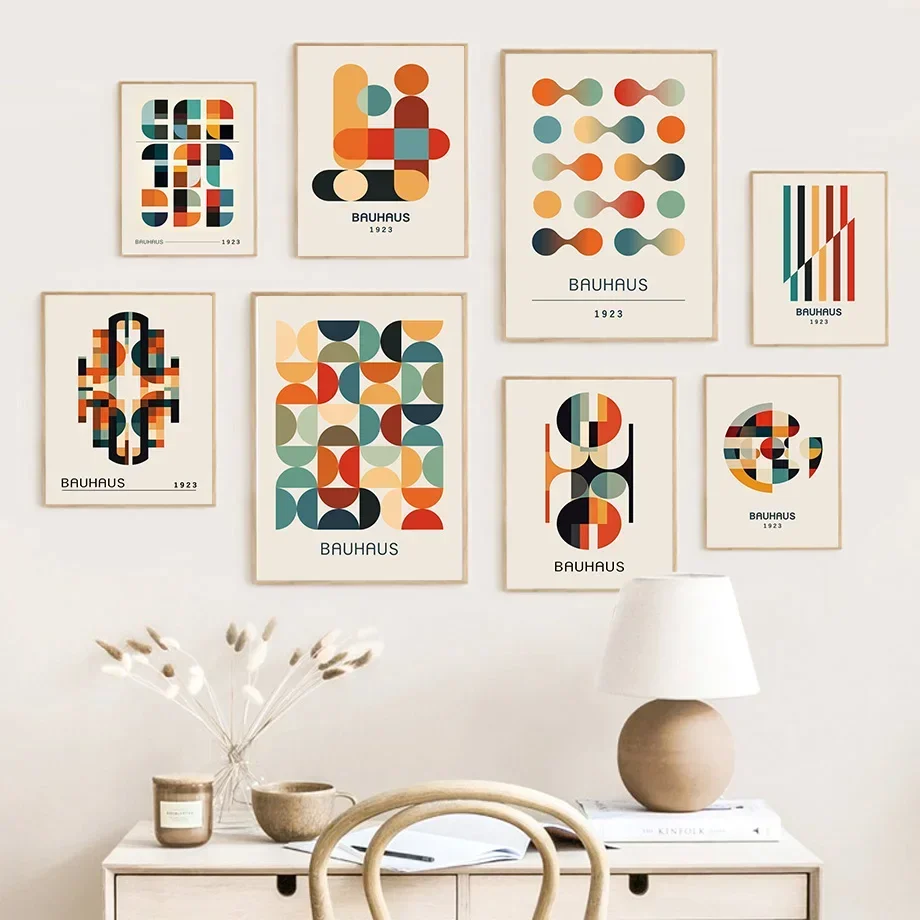 V polovici storočia moderný bauhaus abstraktná geometria výstava plagát plátno nástenné výtlačky pre obývaciu izbu dekorácie galéria štýl bolesť