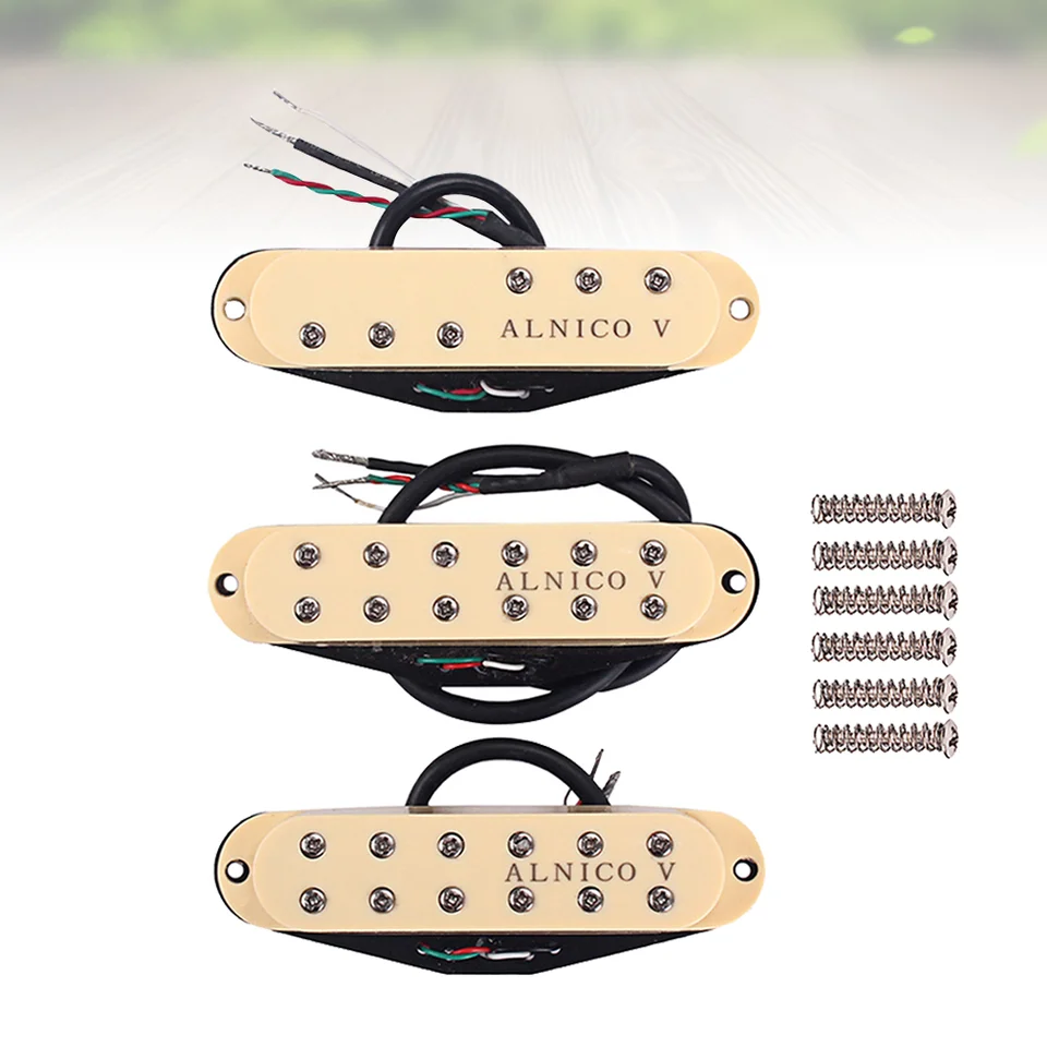 V Single Coil Pickups Standard SSS krk/stredný/most pickup set pre výmenu elektrických gitarových dielov (krémová žltá)