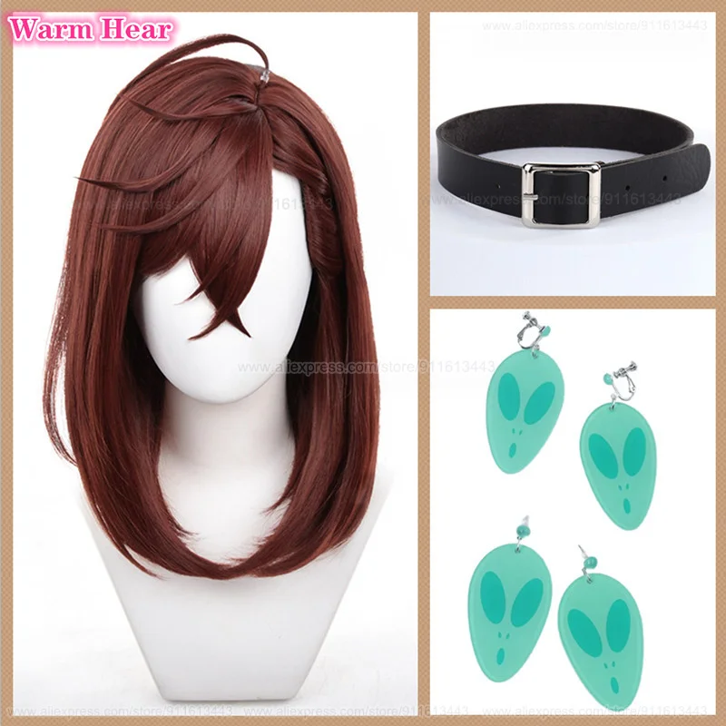 V zásobe Momo Ayase Syntetická anime 43 cm dlhá tmavo hnedá parochňa a náušnice tepelne odolné voči vlasom Halloween Party Cosplay anime parochne