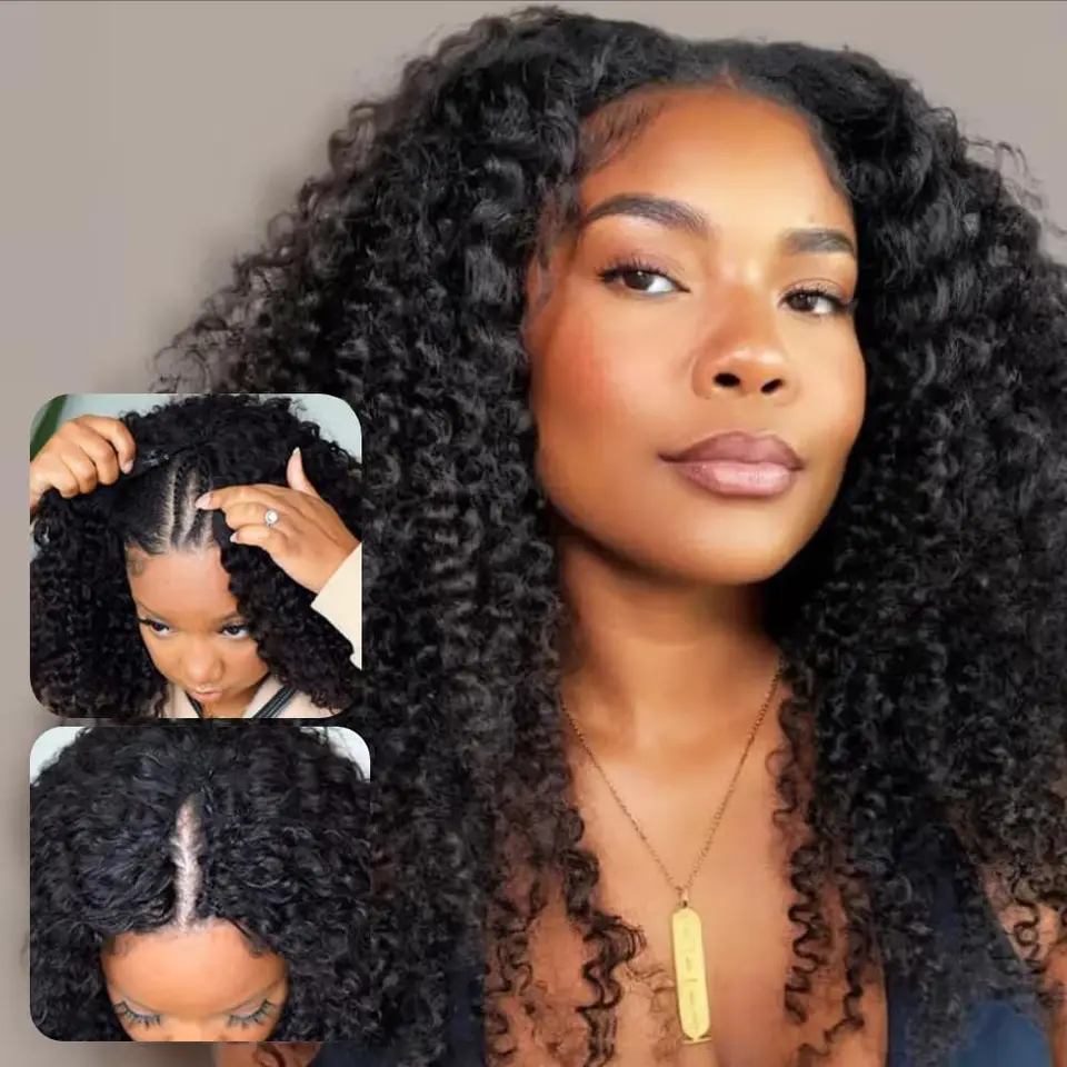 V Časť Afro Kinky kučeravé ľudské vlasy parochne dlhé čierne kučeravé afro parochne pre čierne ženy
