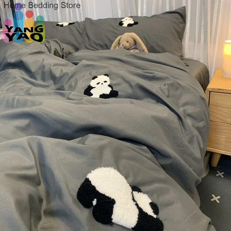 V štýle roztomilý karikatúra panda posteľná súprava sada mäkkých obliečkových obal